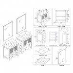 Sydney 72 Inch Vanity with Ceramic Double Vessel Sinks & Mirrors - White