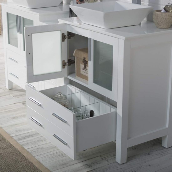 Sydney 72 Inch Vanity with Ceramic Double Vessel Sinks & Mirrors - White