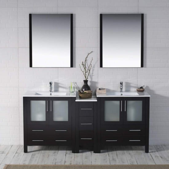 Sydney 72 Inch Vanity with Ceramic Double Sinks - Espresso