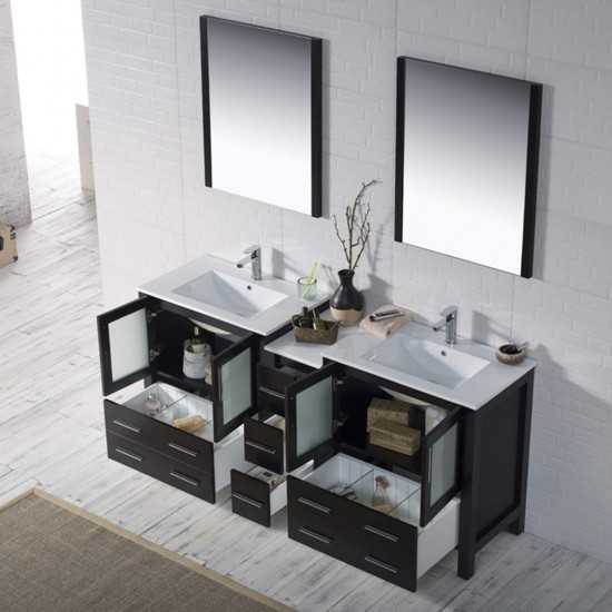 Sydney 72 Inch Vanity with Ceramic Double Sinks - Espresso