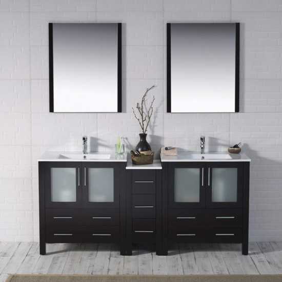 Sydney 72 Inch Vanity with Ceramic Double Sinks & Mirrors - Espresso