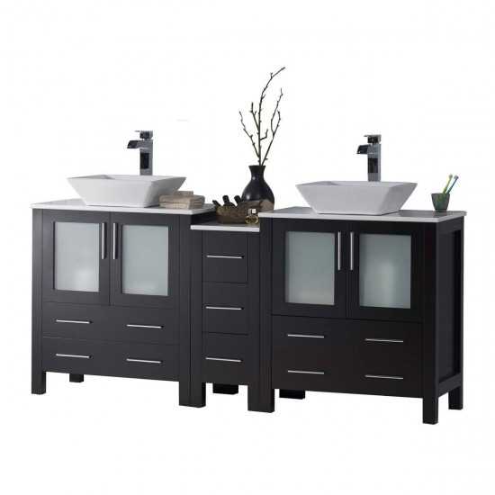 Sydney 72 Inch Vanity with Ceramic Double Vessel Sinks - Espresso