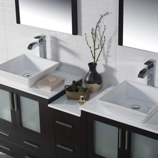 Sydney 72 Inch Vanity with Ceramic Double Vessel Sinks - Espresso