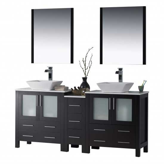 Sydney 72 Inch Vanity with Ceramic Double Vessel Sinks & Mirrors - Espresso