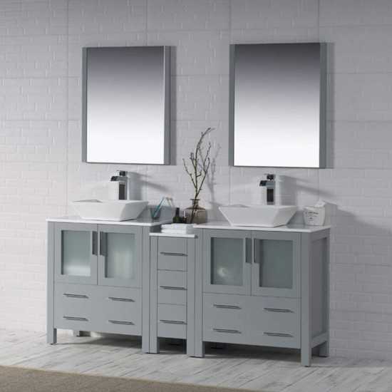 Sydney 72 Inch Vanity with Ceramic Double Vessel Sinks - Metal Gray