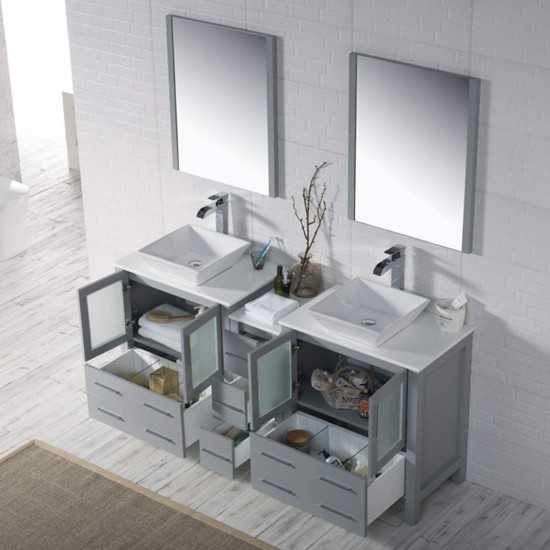 Sydney 72 Inch Vanity with Ceramic Double Vessel Sinks - Metal Gray