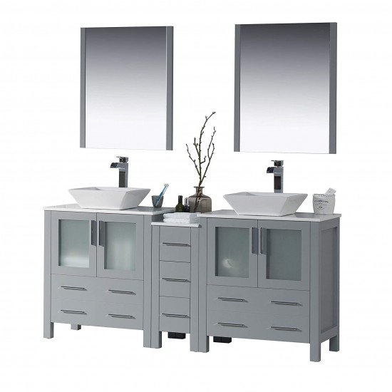 Sydney 72 Inch Vanity with Ceramic Double Vessel Sinks & Mirrors - Metal Gray