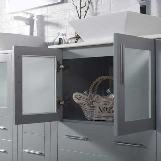 Sydney 72 Inch Vanity with Ceramic Double Vessel Sinks & Mirrors - Metal Gray