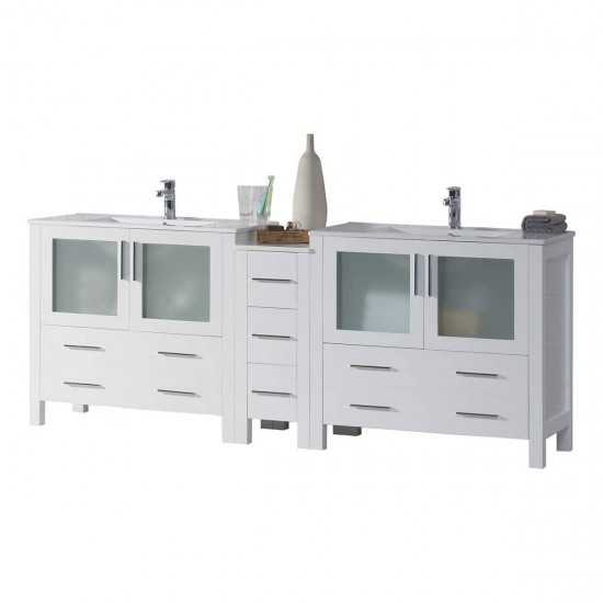 Sydney 84 Inch Vanity with Ceramic Double Sinks - White