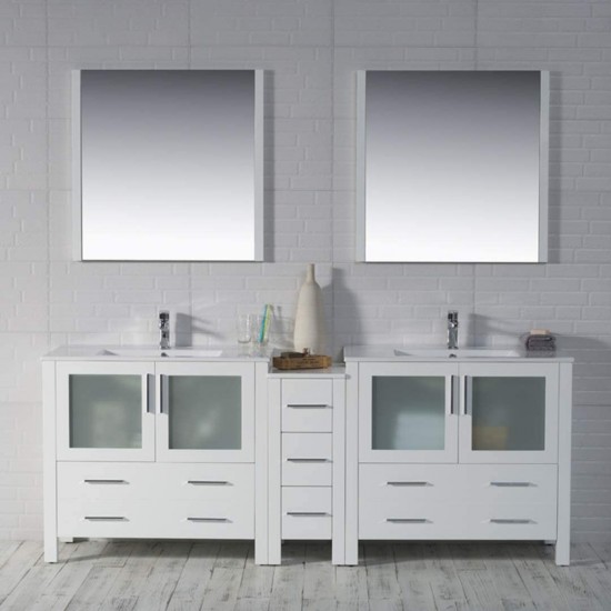 Sydney 84 Inch Vanity with Ceramic Double Sinks - White