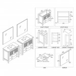 Sydney 84 Inch Vanity with Ceramic Double Sinks & Mirrors - White