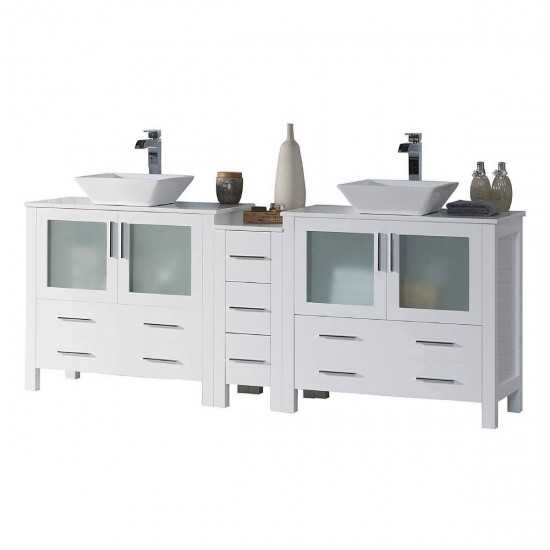 Sydney 84 Inch Vanity with Ceramic Double Vessel Sinks - White