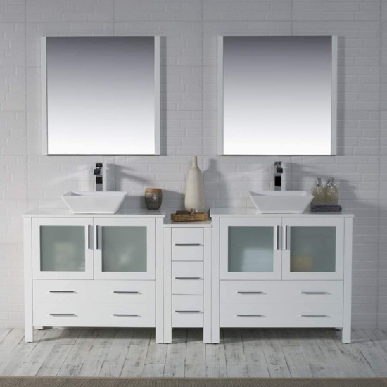 Sydney 84 Inch Vanity with Ceramic Double Vessel Sinks - White