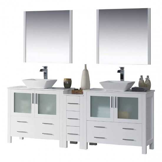 Sydney 84 Inch Vanity with Ceramic Double Vessel Sinks & Mirrors - White