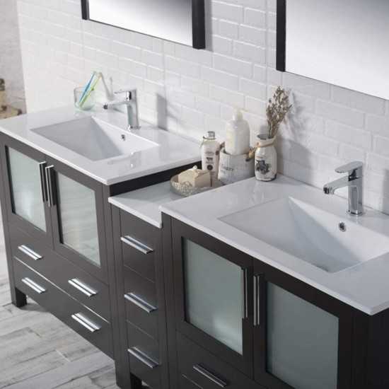 Sydney 84 Inch Vanity with Ceramic Double Sinks - Espresso