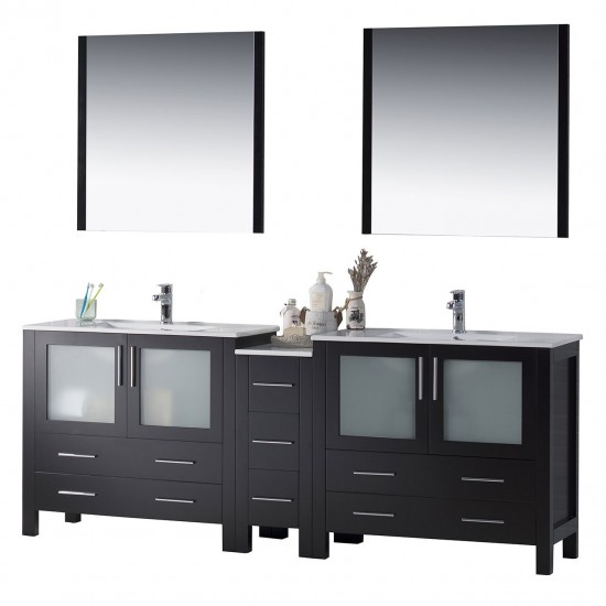 Sydney 84 Inch Vanity with Ceramic Double Sinks & Mirrors - Espresso