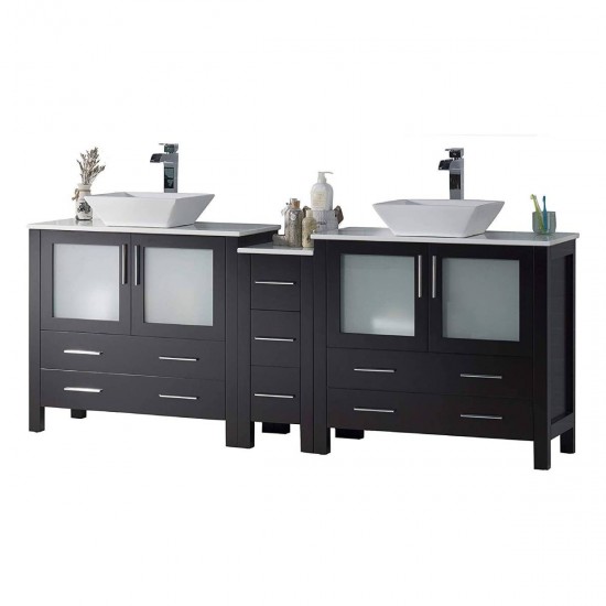 Sydney 84 Inch Vanity with Ceramic Double Vessel Sinks - Espresso