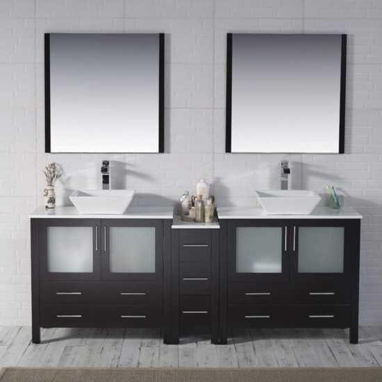 Sydney 84 Inch Vanity with Ceramic Double Vessel Sinks - Espresso