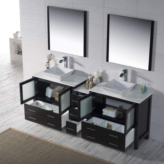 Sydney 84 Inch Vanity with Ceramic Double Vessel Sinks - Espresso