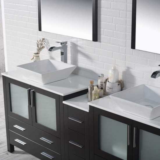 Sydney 84 Inch Vanity with Ceramic Double Vessel Sinks - Espresso