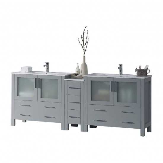 Sydney 84 Inch Vanity with Ceramic Double Sinks - Metal Gray