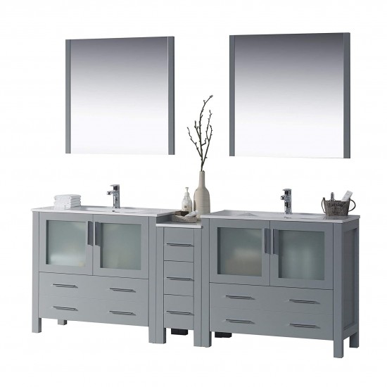 Sydney 84 Inch Vanity with Ceramic Double Sinks & Mirrors - Metal Gray