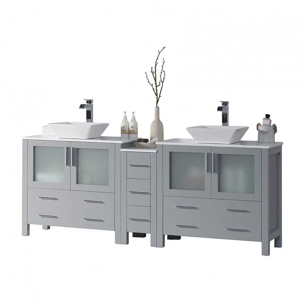 Sydney 84 Inch Vanity with Ceramic Double Vessel Sinks - Metal Gray Sydney 84 Inch Vanity with Ceramic Double Vessel Sinks - Metal Gray