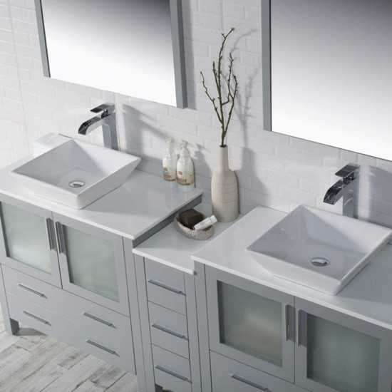 Sydney 84 Inch Vanity with Ceramic Double Vessel Sinks - Metal Gray