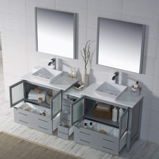 Sydney 84 Inch Vanity with Ceramic Double Vessel Sinks - Metal Gray