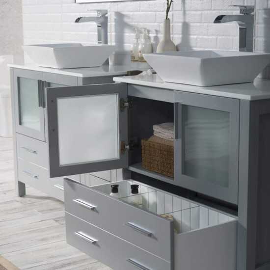Sydney 84 Inch Vanity with Ceramic Double Vessel Sinks - Metal Gray