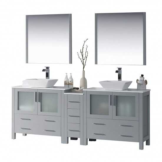 Sydney 84 Inch Vanity with Ceramic Double Vessel Sinks & Mirrors - Metal Gray