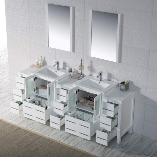 Sydney 84 Inch Vanity with Ceramic Double Sinks - White