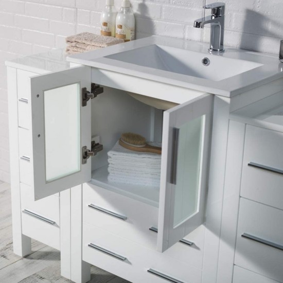 Sydney 84 Inch Vanity with Ceramic Double Sinks - White