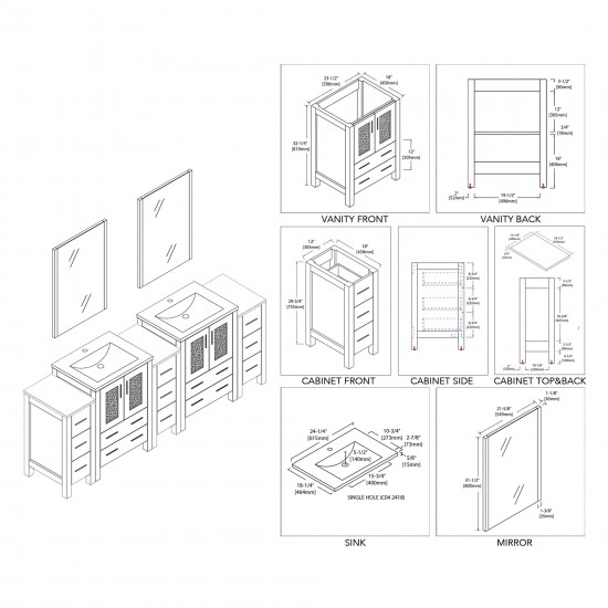 Sydney 84 Inch Vanity with Ceramic Double Sinks & Mirrors - White