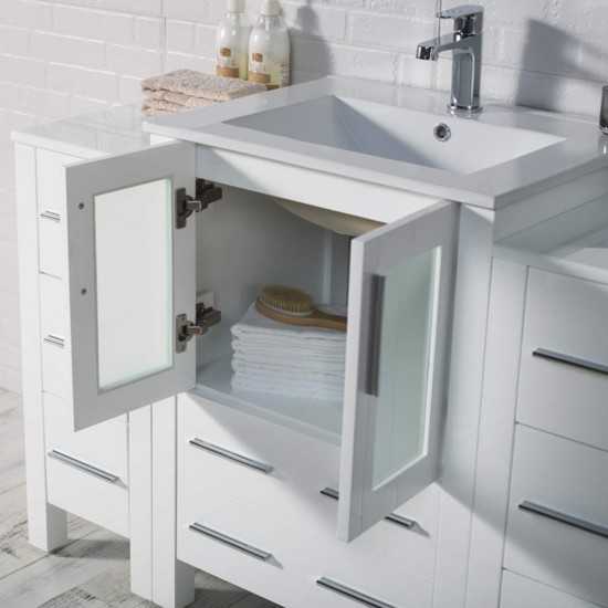 Sydney 84 Inch Vanity with Ceramic Double Sinks & Mirrors - White