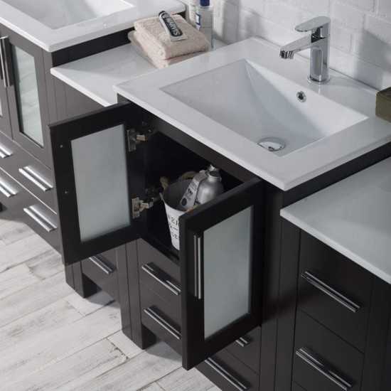 Sydney 84 Inch Vanity with Ceramic Double Sinks - Espresso