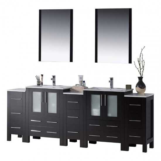 Sydney 84 Inch Vanity with Ceramic Double Sinks & Mirrors - Espresso