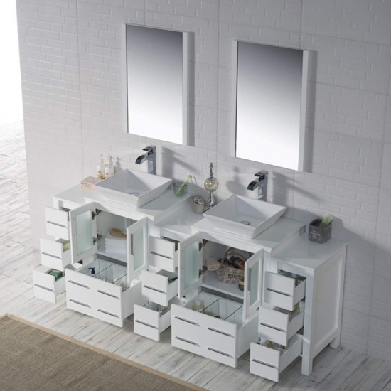 Sydney 84 Inch Vanity with Ceramic Double Vessel Sinks - White