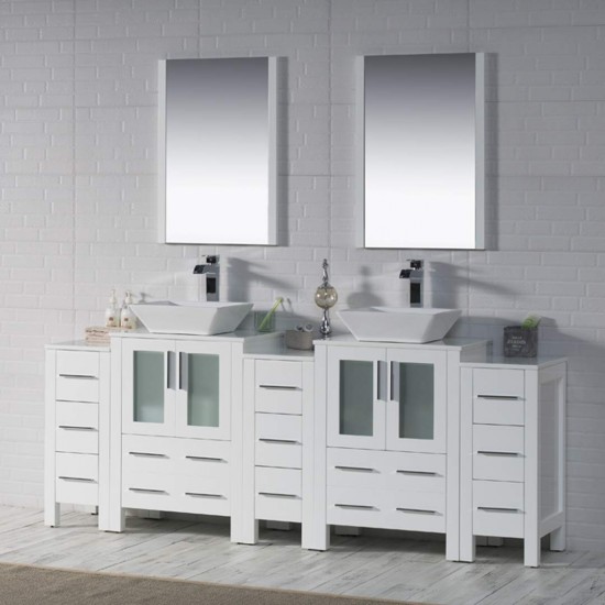 Sydney 84 Inch Vanity with Ceramic Double Vessel Sinks - White