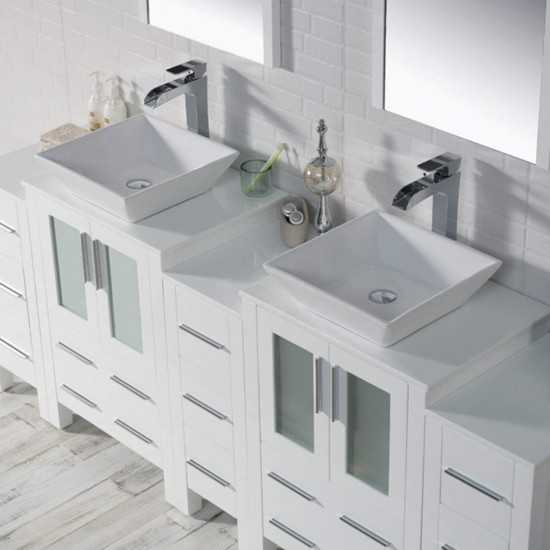 Sydney 84 Inch Vanity with Ceramic Double Vessel Sinks - White