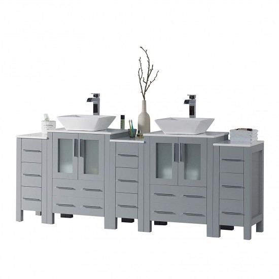 Sydney 84 Inch Vanity with Ceramic Double Vessel Sinks - Metal Gray