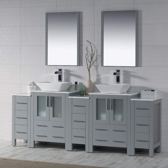 Sydney 84 Inch Vanity with Ceramic Double Vessel Sinks - Metal Gray