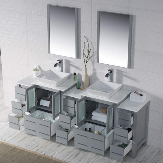 Sydney 84 Inch Vanity with Ceramic Double Vessel Sinks - Metal Gray