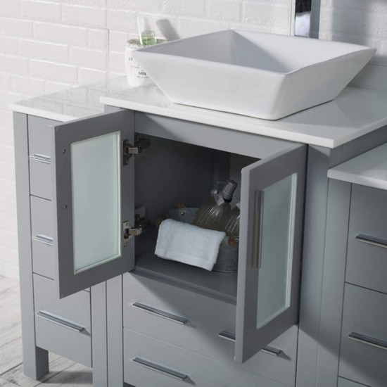 Sydney 84 Inch Vanity with Ceramic Double Vessel Sinks - Metal Gray