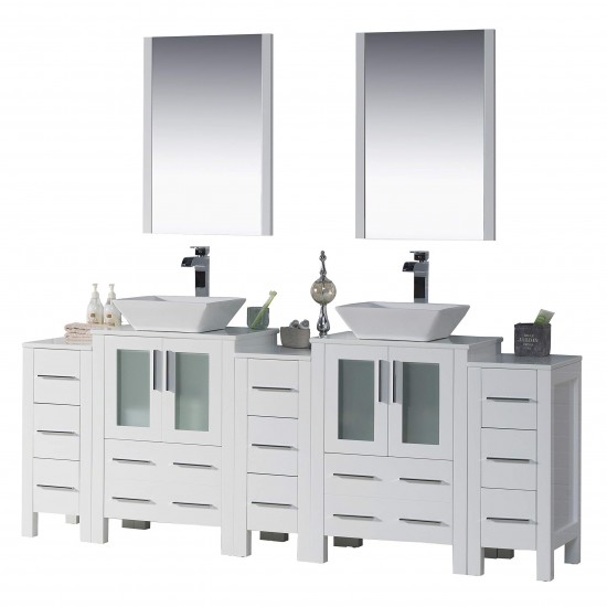 Sydney 84 Inch Vanity with Ceramic Double Vessel Sinks & Mirrors - White