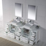 Sydney 84 Inch Vanity with Ceramic Double Vessel Sinks & Mirrors - White