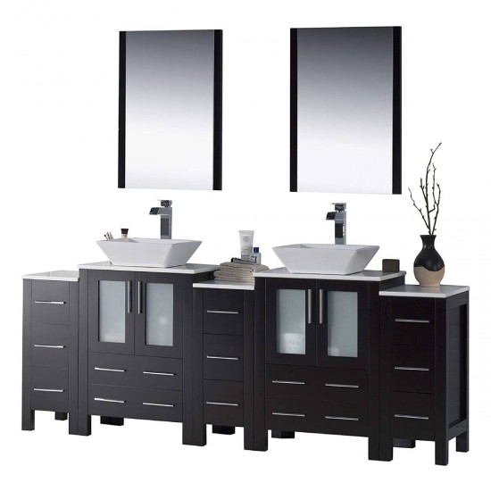 Sydney 84 Inch Vanity with Ceramic Double Vessel Sinks & Mirrors - Espresso