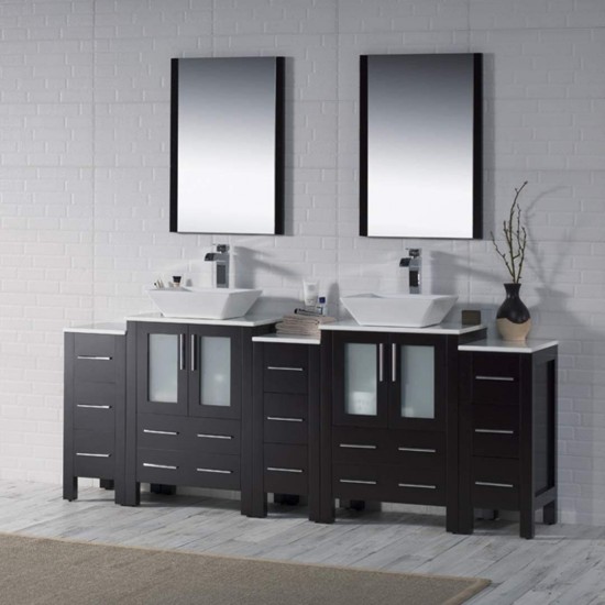 Sydney 84 Inch Vanity with Ceramic Double Vessel Sinks & Mirrors - Espresso