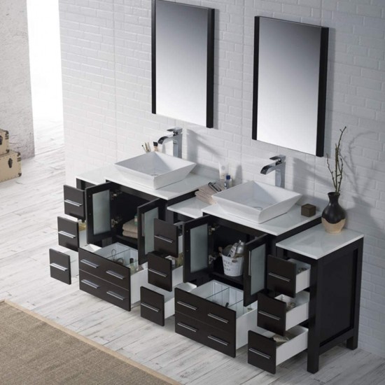 Sydney 84 Inch Vanity with Ceramic Double Vessel Sinks & Mirrors - Espresso