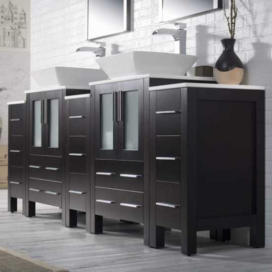 Sydney 84 Inch Vanity with Ceramic Double Vessel Sinks & Mirrors - Espresso